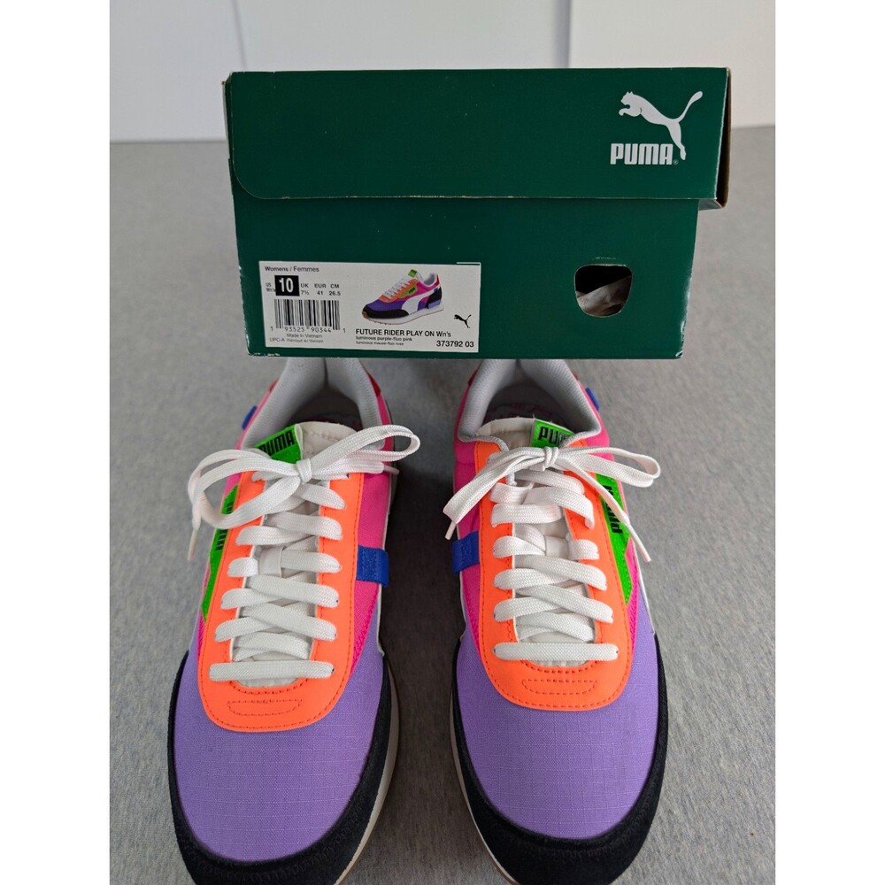 PUMA Future Rider Play On Luminous Purple Fluo Pink Sneaker Womens 10